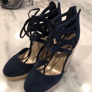 Suede blue wedges